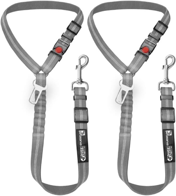 Dog Seat Belt Harness for Car - 2-in-1 Leash and Restraint Secures to Headrest. Adjustable Bungee, Strong, Durable, 360 Degree Swivel Attach Won't Twist...
