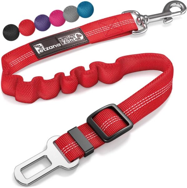 Dog Seat Belt for Car - Adjustable Dog Car Safety Harness, Elastic Anti shock Dog Seat Belt. (Red)