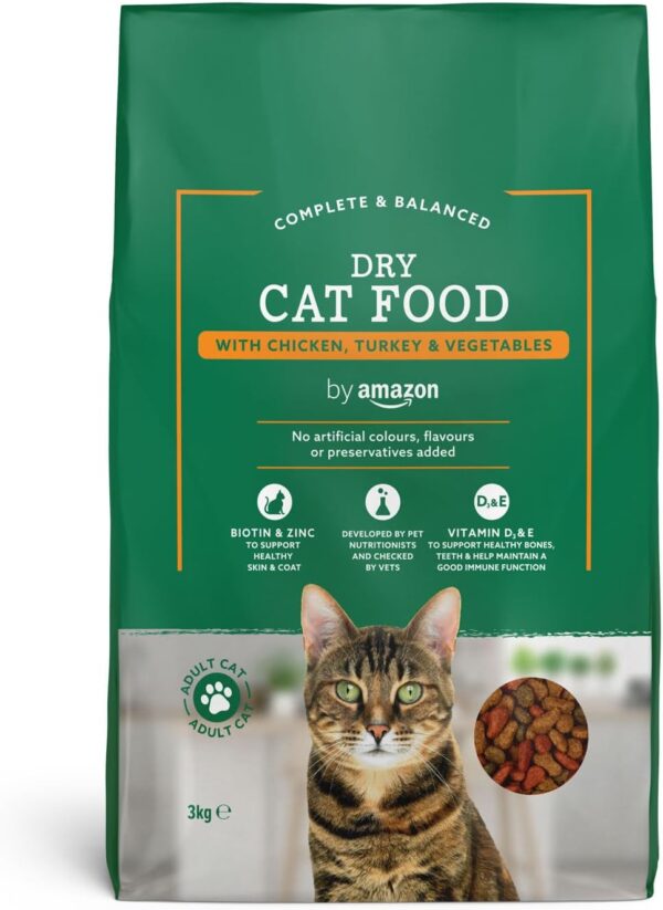 by Amazon - Complete Dry Cat Food with Chicken, Turkey and Vegetables, 1 pack of 3kg