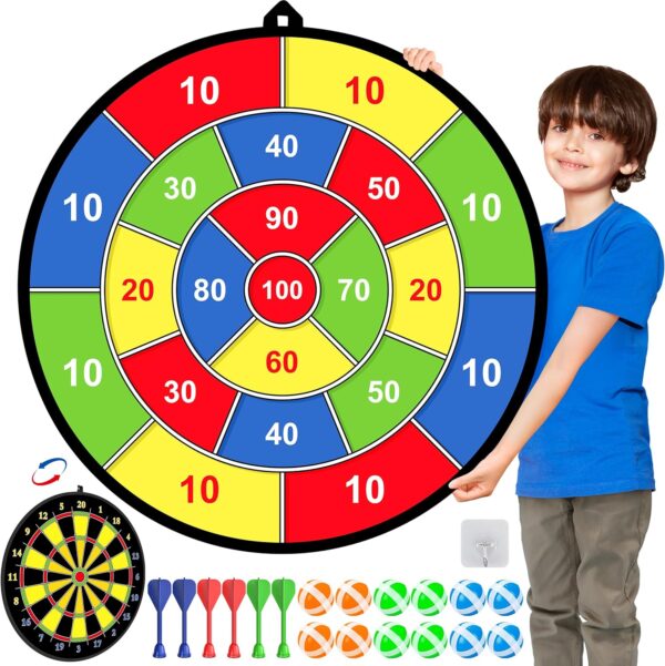 29 Inches Kids Dart Board Set,Double Sided Dart Board with 12 Sticky Balls,6 Darts,Indoor & Outdoor Party Games Toys Gifts for 3 4 5 6 7 8 9 10 11 12...
